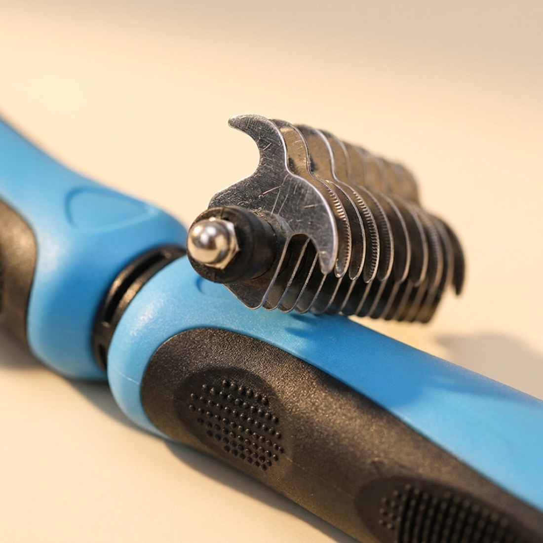 Close detail of the stainless-steel teeth